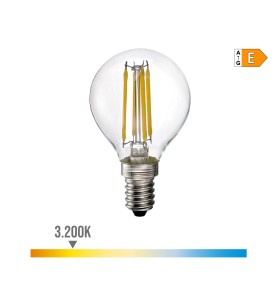Bombilla esferica con filamento de led e14 4 w 500 lm 3200 k luz calida ø4,5 x 7,8 cm