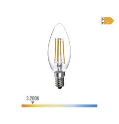 Bombilla de vela con filamento de led e14 4 w 500 lm 3200 k luz calida ø3,5 x 9,8 cm