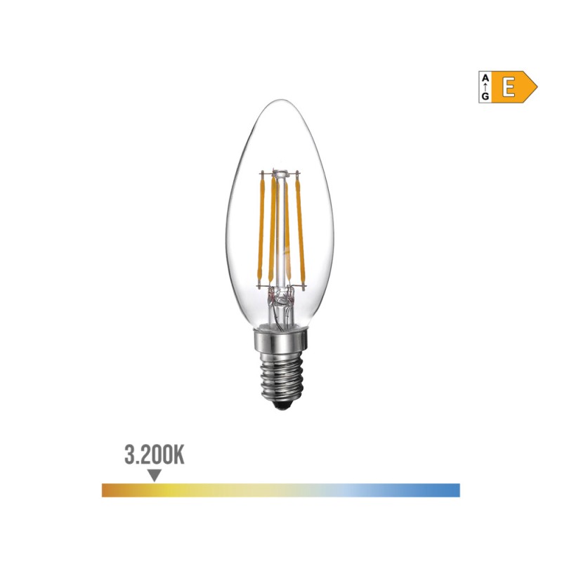 Bombilla de vela con filamento de led e14 4 w 500 lm 3200 k luz calida ø3,5 x 9,8 cm