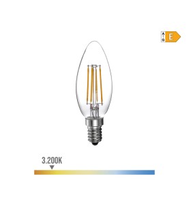 Bombilla de vela con filamento de led e14 4 w 500 lm 3200 k luz calida ø3,5 x 9,8 cm