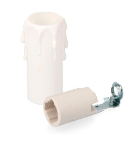 Portalámparas porcelana e-14 + vela corta blanca (envasado)