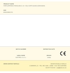 Portalámparas porcelana e-14 + vela corta blanca (envasado)
