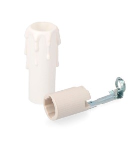 Portalámparas e-14 porcelana + vela mediana blanca (envasado)