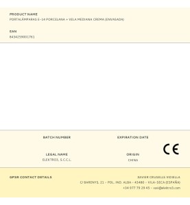 Portalámparas e-14 porcelana + vela mediana crema (envasada)
