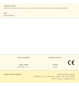 Regleta de conexion de 2.5 mm a 4 mm , 12 conectores, homologada, blanca (envasada)