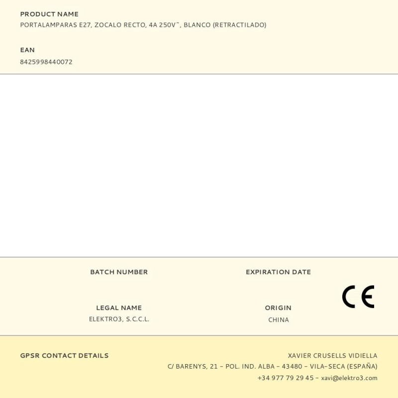 Portalamparas e27, zocalo recto, 4a 250v~, blanco (retractilado)