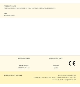 Portalamparas porcelana e-27 para plafones (retractilado) solera