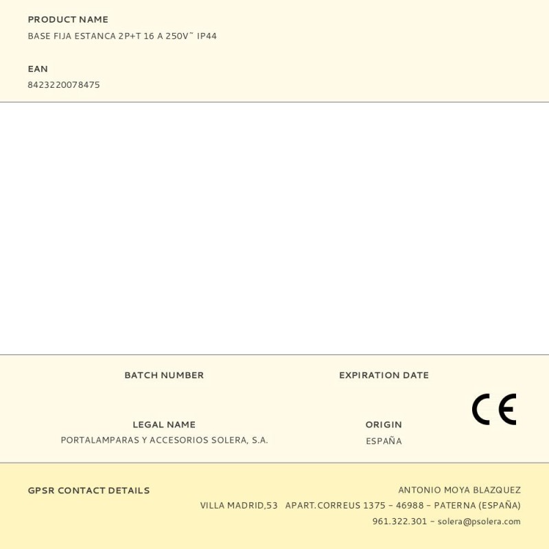 Base fija estanca 2p+t 16 a 250v~ ip44
