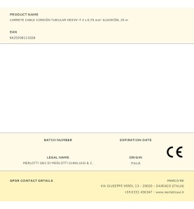 Carrete cable cordón tubular h03vv-f 2 x 0,75 mm² algodón, 25 m