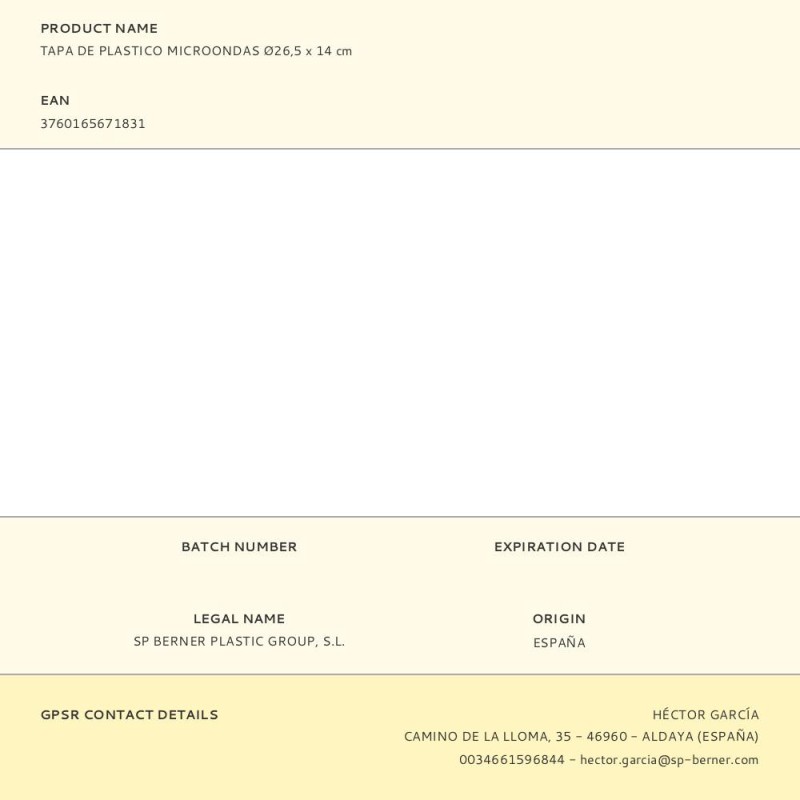 Tapa de plastico microondas ø26,5 x 14 cm