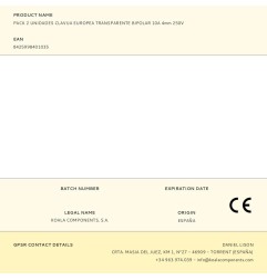 Pack 2 unidades clavija europea transparente bipolar 10a 4mm 250v
