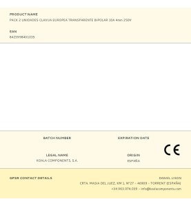 Pack 2 unidades clavija europea transparente bipolar 10a 4mm 250v