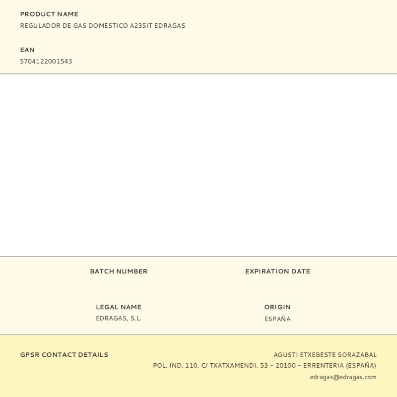 Regulador de gas domestico a235it edragas