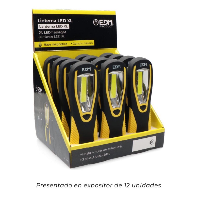 Linterna led xl con gancho + iman 3xaa (pilas incluidas)