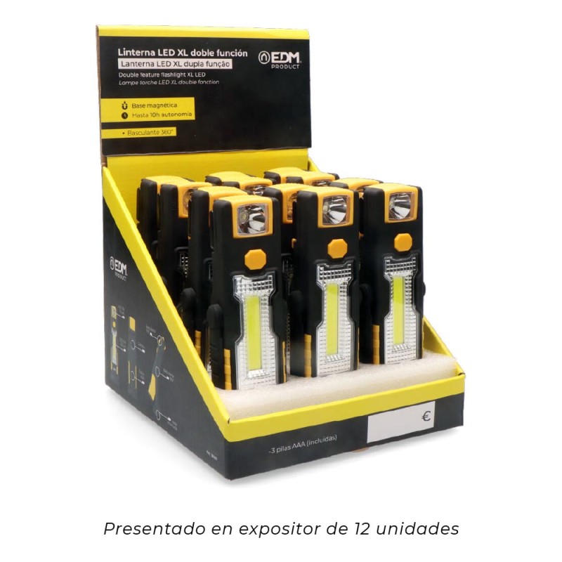 Linterna led xl doble funcion con gancho + iman 3xaaa (pilas incluidas)
