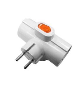 Adaptador triple 2p+t, 16a 250v~ entrada lateral, con interruptor luminoso, blanco (retractilado)