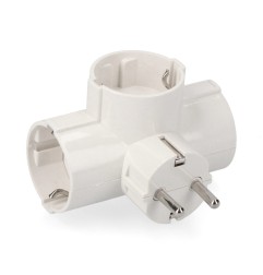 Clavija triple 2p+t, 16a 250v~ entrada lateral, blanco (retractilado)
