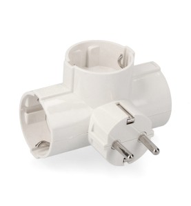 Clavija triple 2p+t, 16a 250v~ entrada lateral, blanco (retractilado)