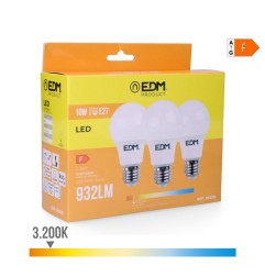 Kit 3 bombillas standard led e27 10 w 932 lm 3200 k luz calida ø6 x 10,8 cm