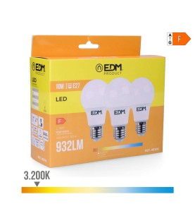 Kit 3 bombillas standard led e27 10 w 932 lm 3200 k luz calida ø6 x 10,8 cm