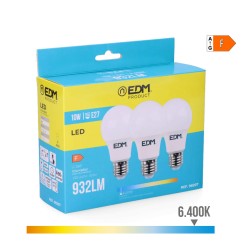 Kit 3 bombillas standard led e27 10 w 932 lm 6400 k luz fria ø6 x 10,8 cm