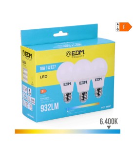 Kit 3 bombillas standard led e27 10 w 932 lm 6400 k luz fria ø6 x 10,8 cm