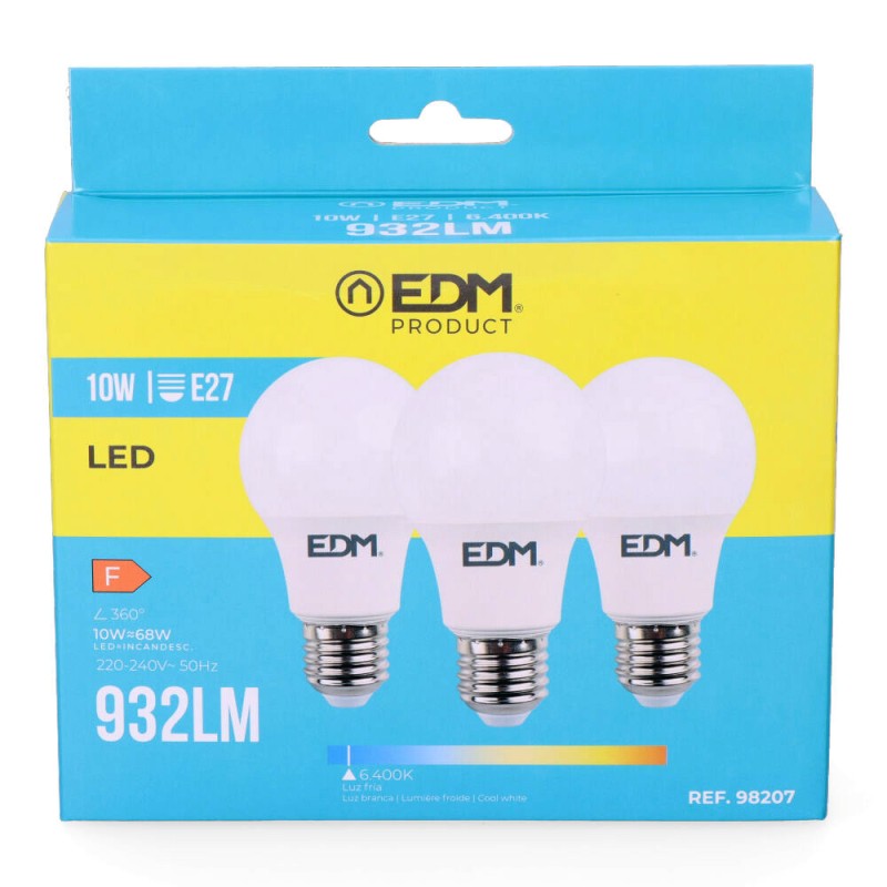 Kit 3 bombillas standard led e27 10 w 932 lm 6400 k luz fria ø6 x 10,8 cm
