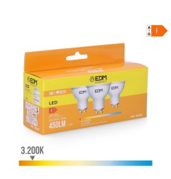 Kit 3 bombillas dicroicas led gu10 5 w 450 lm 3200 k luz calida ø5 x 5,5 cm