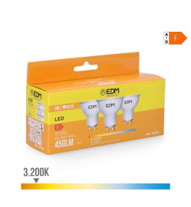 Kit 3 bombillas dicroicas led gu10 5 w 450 lm 3200 k luz calida ø5 x 5,5 cm