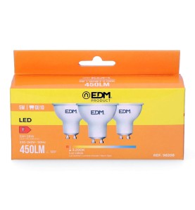 Kit 3 bombillas dicroicas led gu10 5 w 450 lm 3200 k luz calida ø5 x 5,5 cm