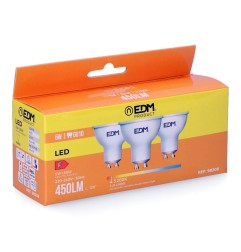 Kit 3 bombillas dicroicas led gu10 5 w 450 lm 3200 k luz calida ø5 x 5,5 cm