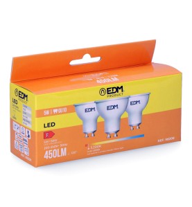 Kit 3 bombillas dicroicas led gu10 5 w 450 lm 3200 k luz calida ø5 x 5,5 cm