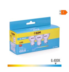Kit 3 bombillas dicroicas led gu10 5 w 450 lm 6400 k luz fria ø5 x 5,5 cm