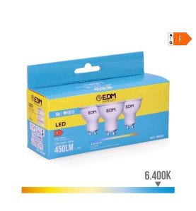 Kit 3 bombillas dicroicas led gu10 5 w 450 lm 6400 k luz fria ø5 x 5,5 cm