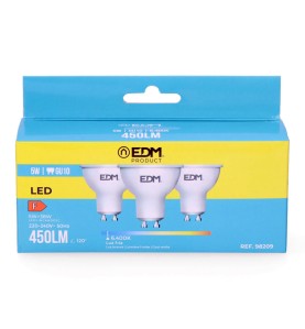 Kit 3 bombillas dicroicas led gu10 5 w 450 lm 6400 k luz fria ø5 x 5,5 cm