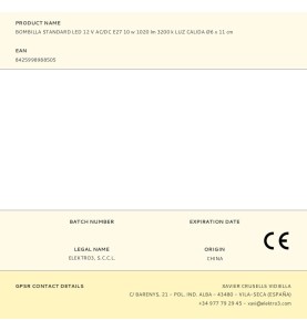 Bombilla standard led 12 v ac/dc e27 10 w 1020 lm 3200 k luz calida ø6 x 11 cm