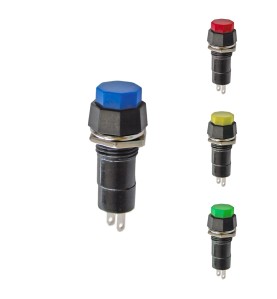 Pulsador base hexagonal 1a 250v, colores surtidos