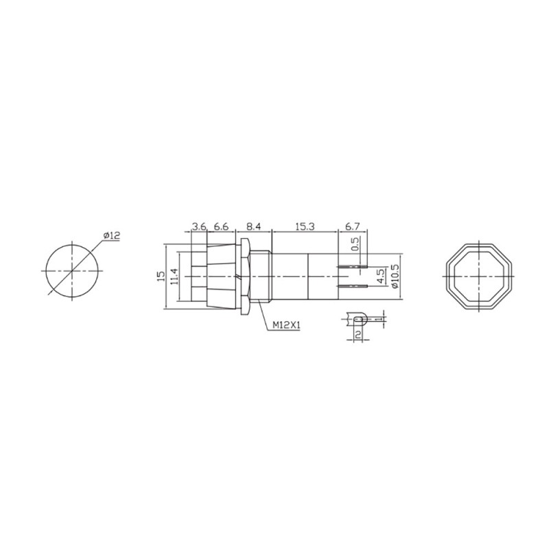 Pulsador base hexagonal 1a 250v, colores surtidos