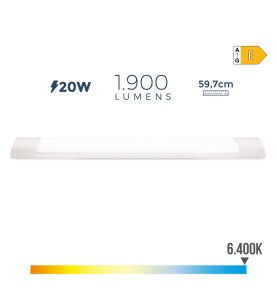 Regleta led 20 w 6500 k luz fria 1900 lm 8 x 59,7 x 3,1 cm