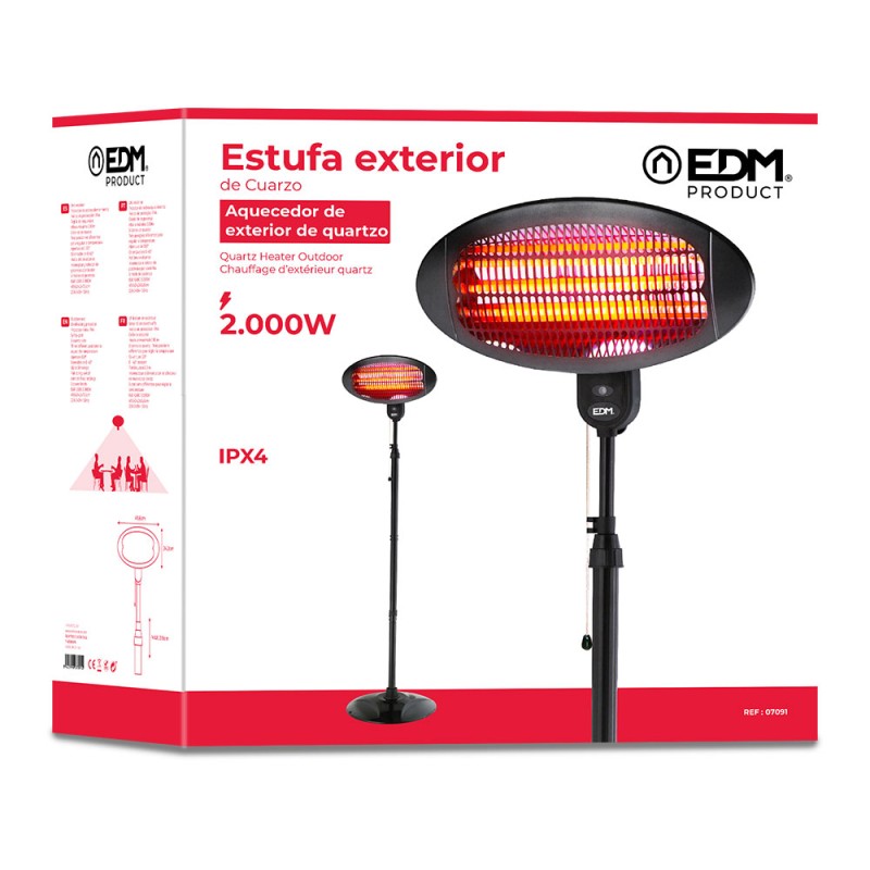 Estufa de cuarzo de exterior 2000 w soporte a pared + pie