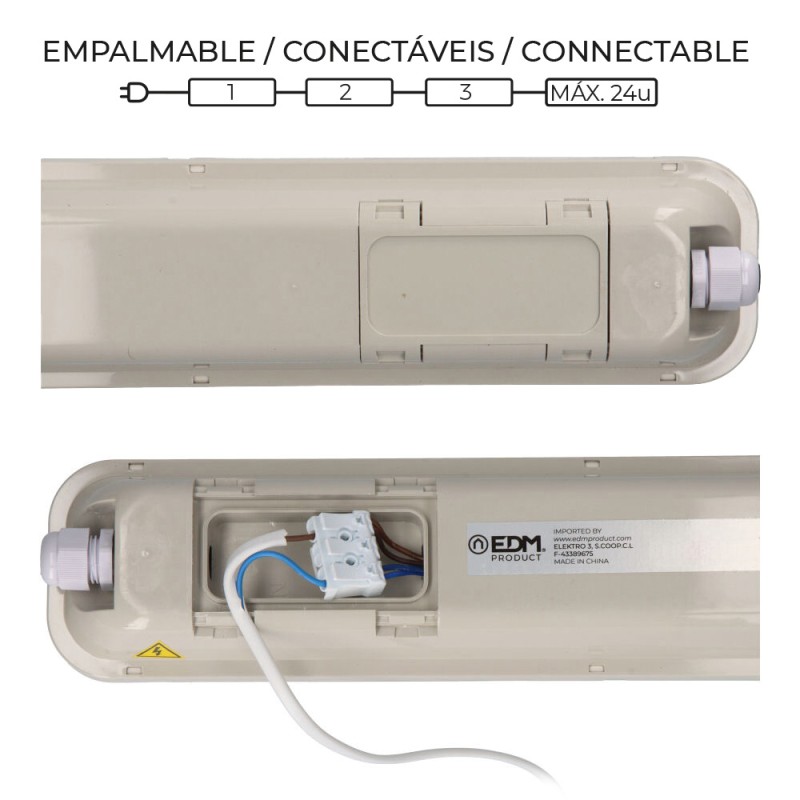 Regleta estanca led ip65 18 w 1990 lm 6500 k luz fria 5,9 x 59 x 6,6 cm