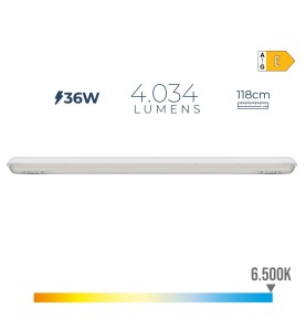 Regleta estanca led ip65 36 w 4034 lm 6500 k luz fria 8,6 x 118 x 6,6 cm