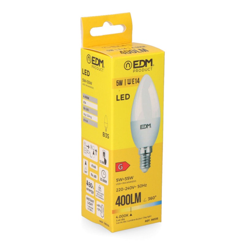 Bombilla vela led e14 5 w 400 lm 4000 k luz dia ø3,5 x 10 cm