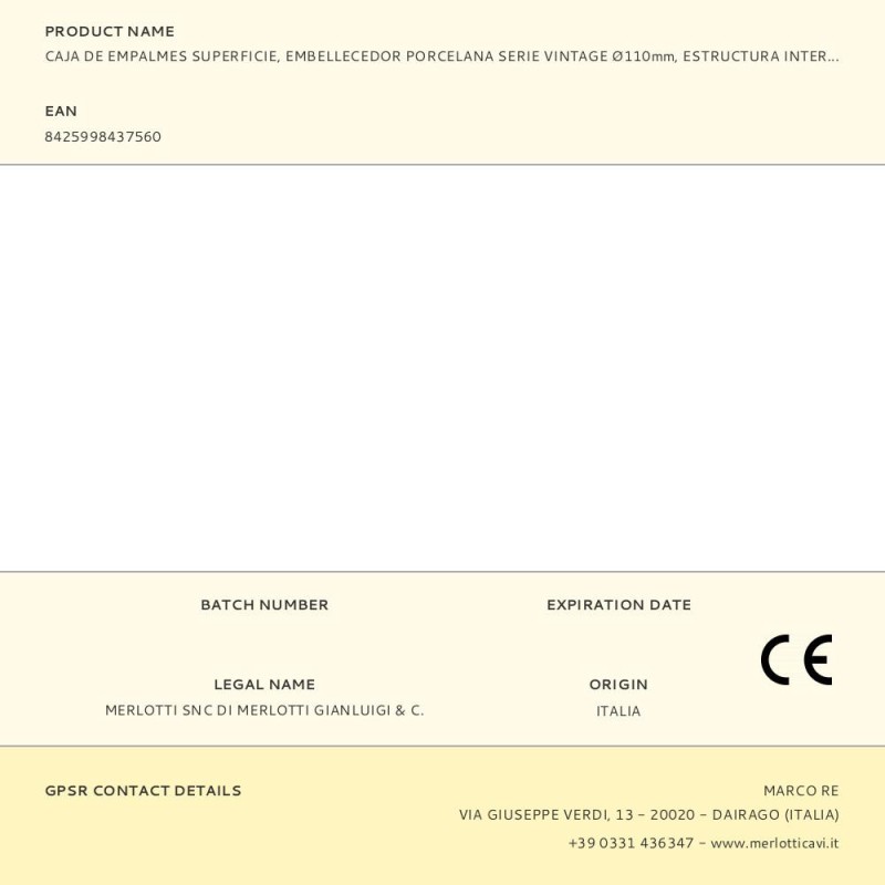 Caja de empalmes superficie, embellecedor porcelana serie vintage ø110mm, estructura interior ø80x40mm blanca