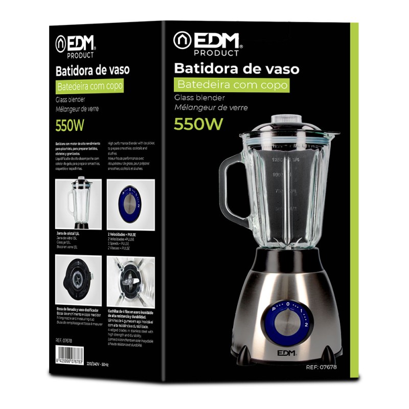 Batidora de vaso mezclador de cristal 550 w 1,5 l