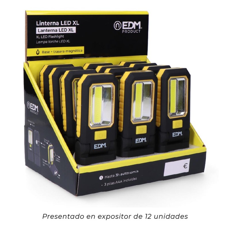 Linterna led cob xl 150 lm + 3 mini led 7 lm, con gancho e iman 3 x aaa (incluidas)