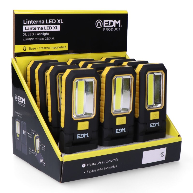 Linterna led cob xl 150 lm + 3 mini led 7 lm, con gancho e iman 3 x aaa (incluidas)