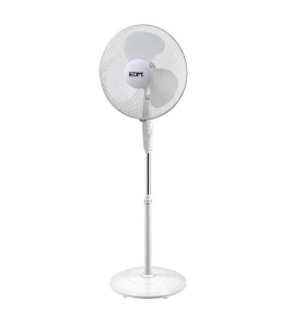 Ventilador de pie base circular, blanco, potencia 45 w 55,6 db aspas ø40 cm, altura regulable 110-130 cm