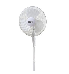 Ventilador de pie base circular, blanco, potencia 45 w 55,6 db aspas ø40 cm, altura regulable 110-130 cm
