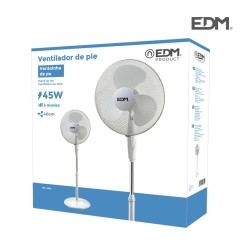 Ventilador de pie base circular, blanco, potencia 45 w 55,6 db aspas ø40 cm, altura regulable 110-130 cm